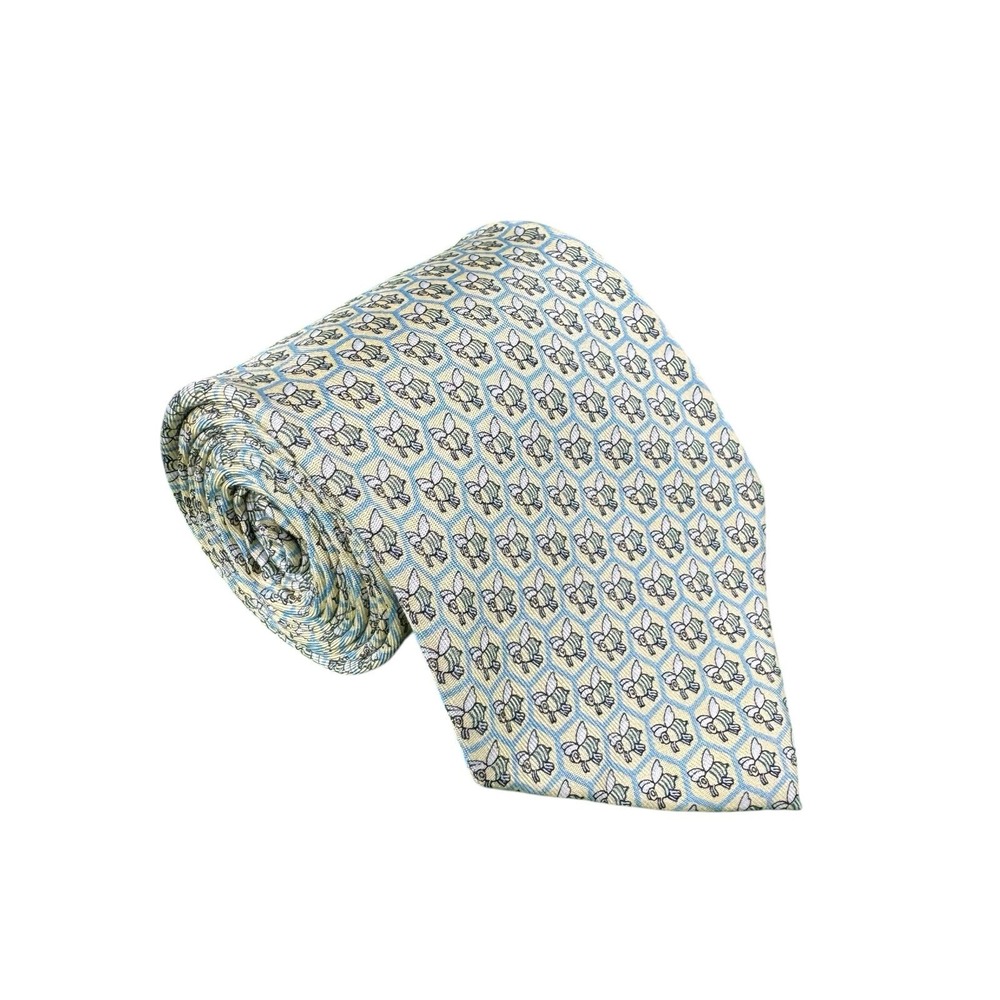 Vineyard Vines Mens Bee Hive Honeycomb Silk Tie Yellow Blue 3.5 Inch Width
